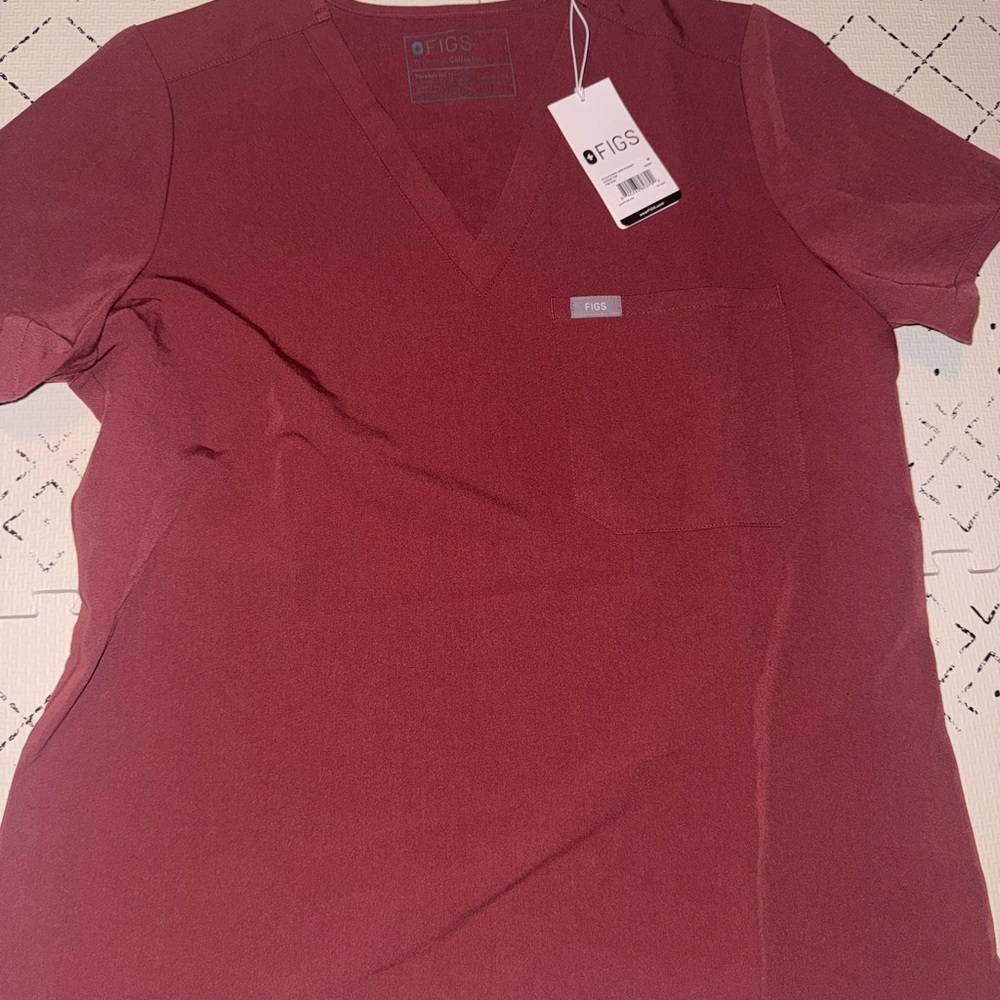 Figs Maroon V-Neck Scrub Top